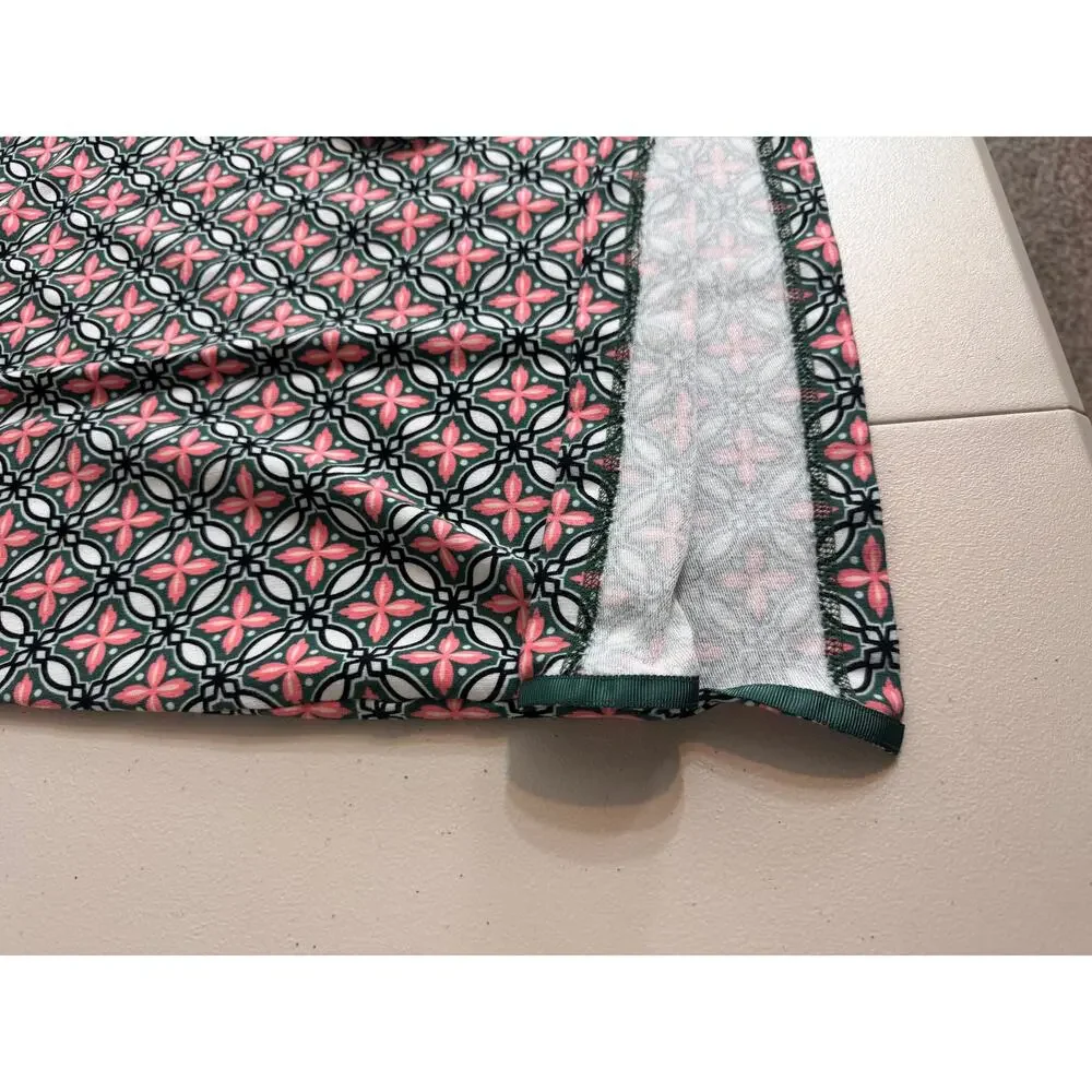 Talbots dress knit green white pink pattern cap sleeve scoop neck self tie Sz M - Picture 7 of 10